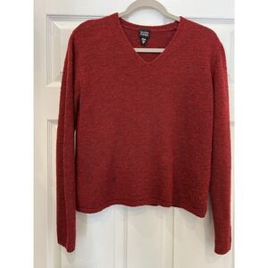 Eileen Fisher Red Knit V-Neck Sweater Women's Soft Minimalist Classic Sz M